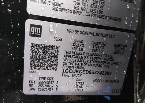 2025 Chevrolet Silverado 1500 4Wd Standard Bed Lt z USA, uszkodzony, nr VIN 1GCUKDED8SZ242984